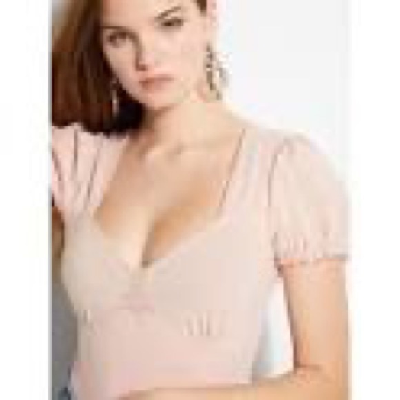 GUESS Marciano Beige Light Pink Short Sleeve Bodysuit Top - Size XS - Picture 5 of 5